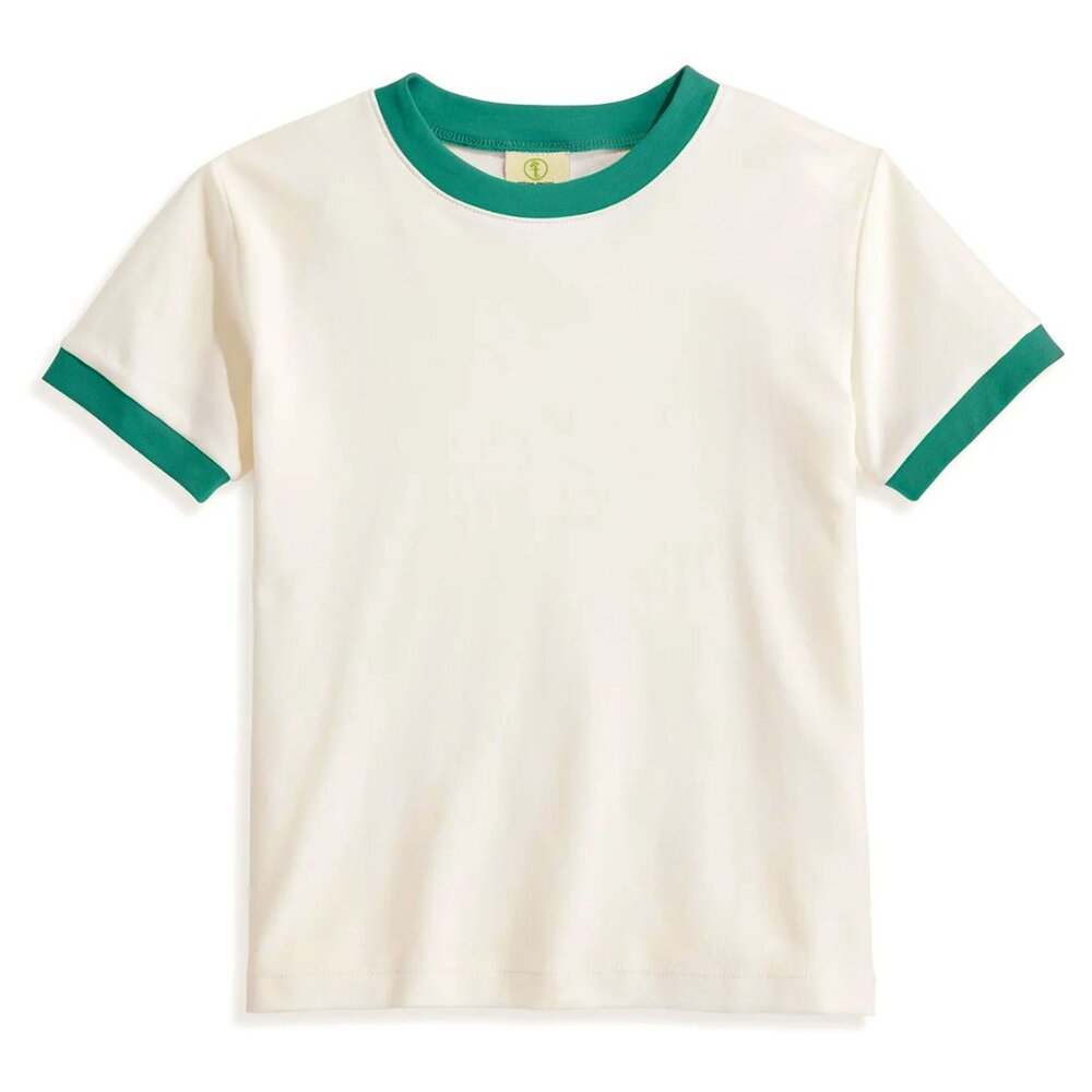 Ringer T Shirt Womens Fitted Off White Green T Shirt Retro Vintage 70s 80s 90s